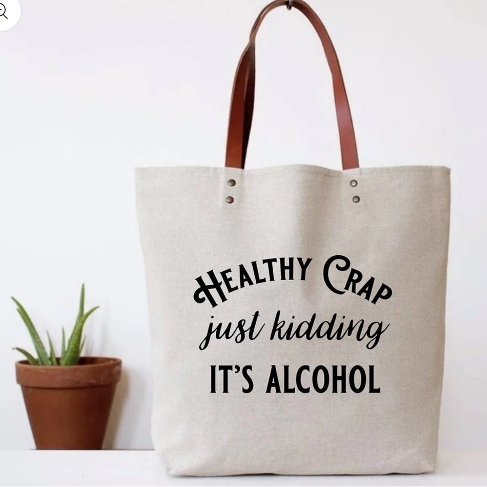 Canvas Tote Bag with Brown Handles - Healthy Crap funny tote